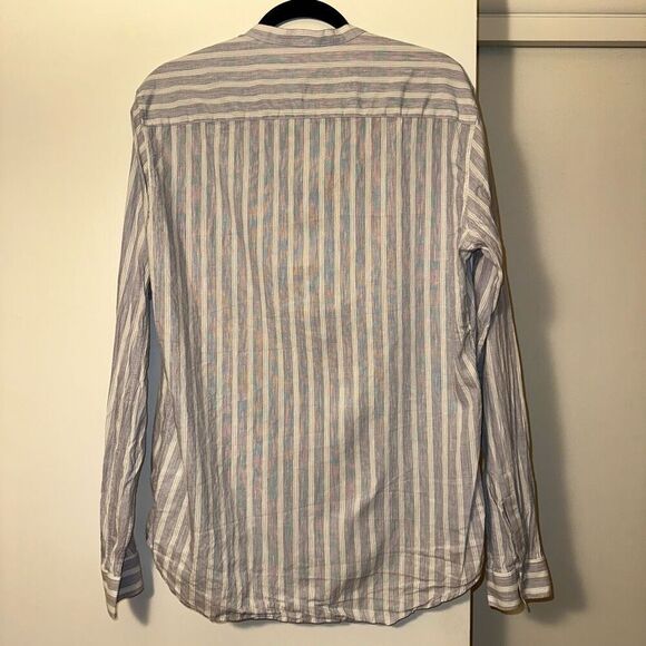 Theory Womens Blue White Linen Blend Button Down Shirt Large EUC - Picture 6 of 12